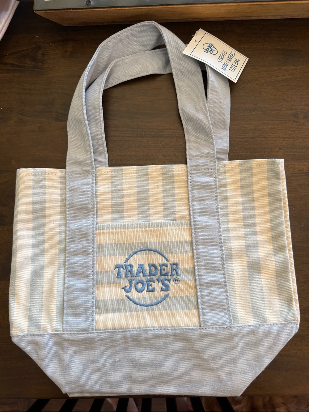 Striped Canvas Tote Bag in Light Blue